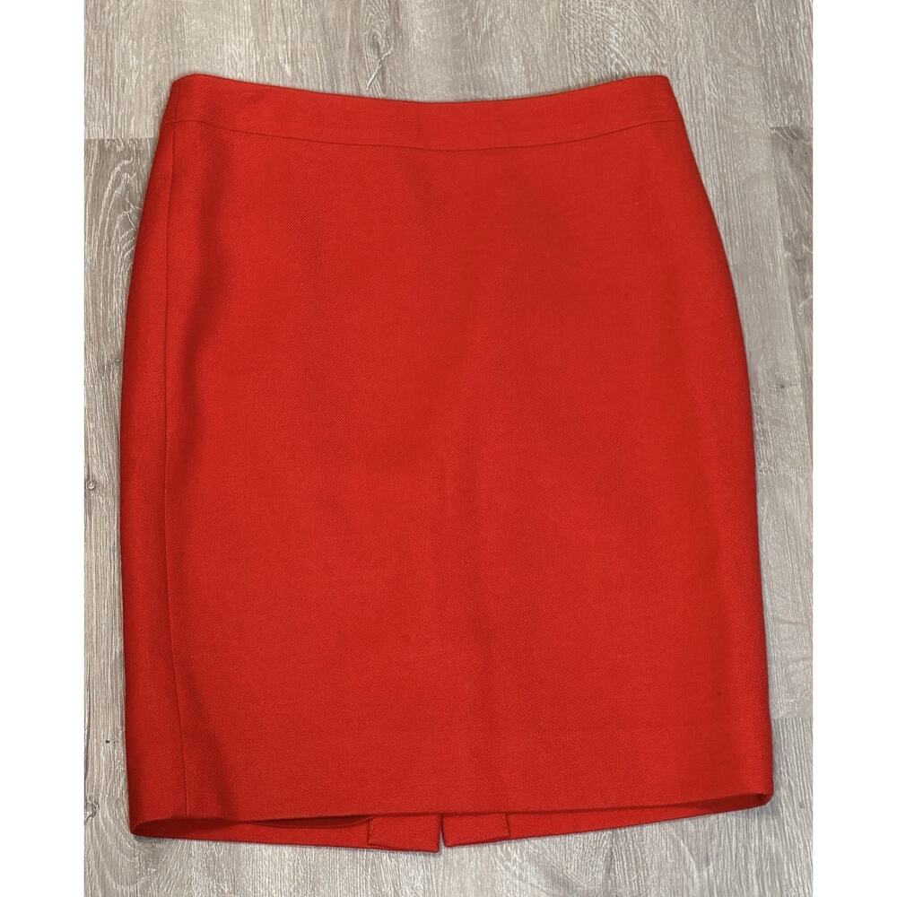 J Crew No 2 Classic Pencil Skirt Solid Red 100% Wool Womens 6P Red‎ Skirt Lined